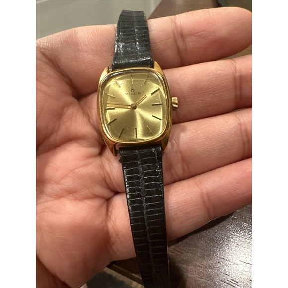 Vintage Swiss MILUS 22mm Mechanical Ladies Watch Gold Tone 17 Jewel for REPAIR - Picture 1 of 10